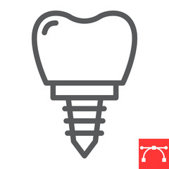 Denatal implant line icon, dental and stomatolgy, implant tooth sign vector graphics, editable stroke linear icon, eps 10.