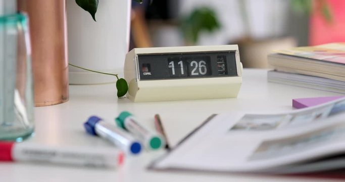 office desk with old clock time-lapse