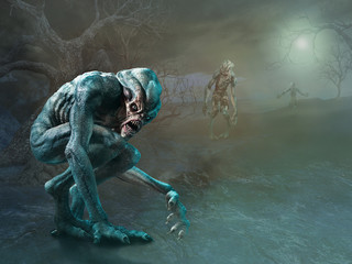 Swamp monsters scene 3D illustration © warpaintcobra