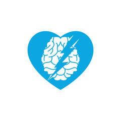 Thunder brain vector logo design. Brain with thunder and heart logo icon.