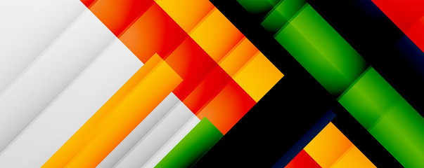 Geometric abstract backgrounds with shadow lines, modern forms, rectangles, squares and fluid gradients. Bright colorful stripes cool backdrops