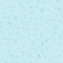 Hand Drawn blue Snowflakes Christmas Seamless Patt