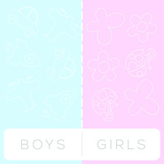 boys and girl white lined toy background with blue and pink color vector
