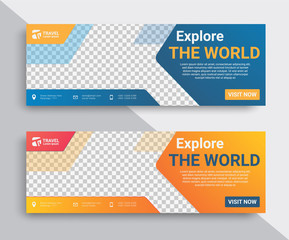 Travelling adventure banner template design Premium Vector