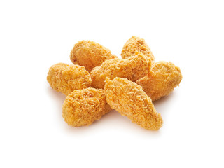Fried crispy chicken legs on white background