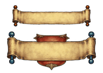 Set of two ancient scroll banners - digital illustration