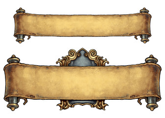 Naklejka premium Set of two ancient scroll banners - digital illustration