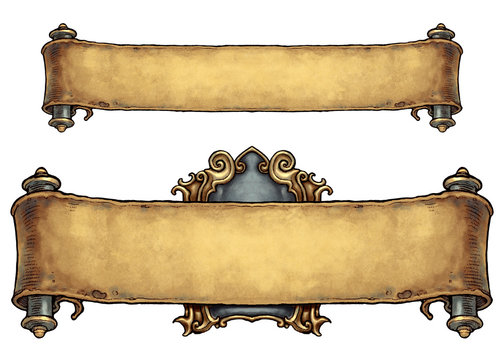 Set of two ancient scroll banners - digital illustration