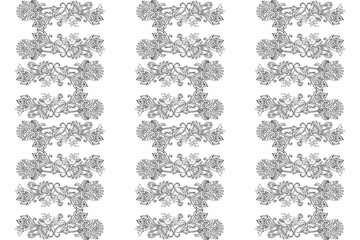 Stylish white  floral kalamkari ornament pattern on black background. Vector surface design for fabric, apparel textile, book, interior, wallpaper