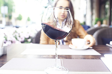 mediterranean restaurant food wine woman, street european cafe, glass of wine