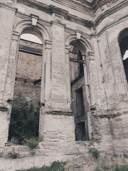 Ruins of ancient Lutheran church in Odessa, Ukraine. Historic building in 1803 built first German settlers destroyed by vandals of proletariat during revolution in Russia in 20th century.