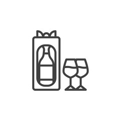 Wine gift box and glasses line icon. linear style sign for mobile concept and web design. Winery gift bag outline vector icon. Symbol, logo illustration. Vector graphics
