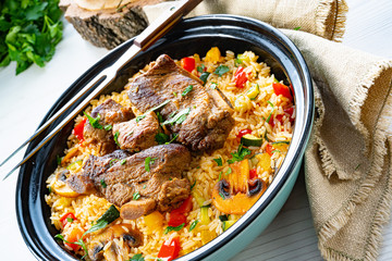 fried rice with vegetables and meat
