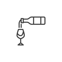 Wine pouring from bottle in glass line icon. linear style sign for mobile concept and web design. Glass and bottle of wine outline vector icon. Symbol, logo illustration. Vector graphics