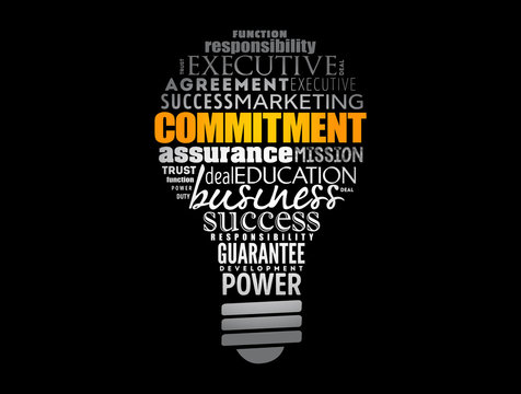 Commitment light bulb word cloud collage, business concept background