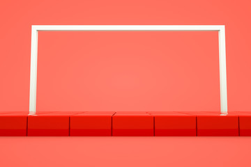 three-dimensional stand podium on a red background. 3d render illustration