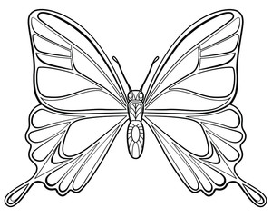 Butterfly coloring page for children and adults. Hand drawing vector illustration in black outline on a white background