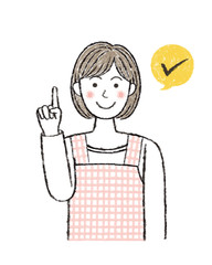 ここがポイント　保育士の女性　ほんわか優しいタッチ　手描きクレヨン風