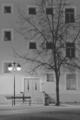 retreat with the house and the bench on the small square in Ceske Budejovice