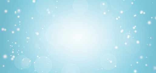 White lights bokeh, defocus glitter blur on blue background. copy space. illustration.