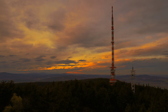 Klet mountain - TV tower in dusk