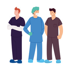 men doctors with mask and uniforms vector design