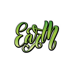 Naklejka premium Vector illustration of Earth day lettering. Greetings postcard, card, invitation, poster, banner template.