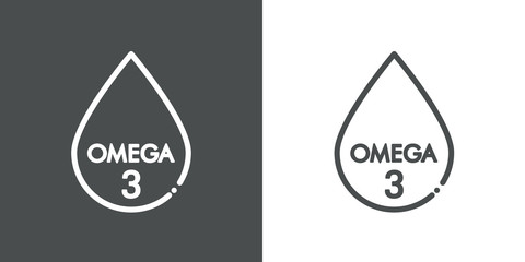 Omega 3. Icono plano lineal gota en fondo gris y fondo blanco © teracreonte