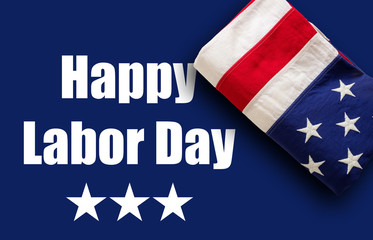 Happy Labor Day text and USA flag on red color background