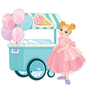 Cute Little Princess and ice cream cart