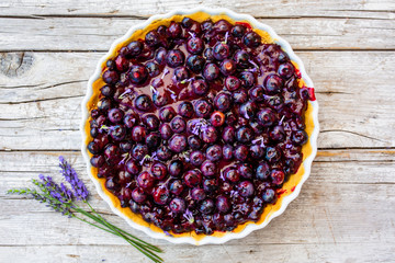 Homemade tart with freshly picked blueberries.