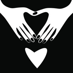 
Black and white vector image. The fingers are folded in the shape of a heart. Concept of love tolerance unity friendship acceptance.