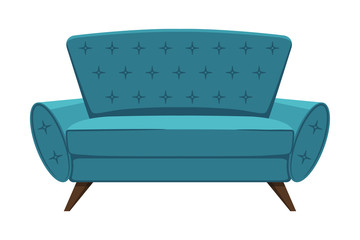 Comfortable Sofa, Stylish Cozy Domestic or Office Furniture, Interior Design Element Flat Vector Illustration
