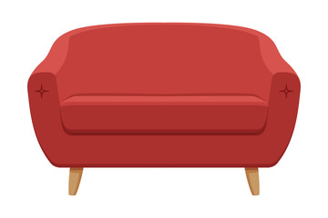 Red Comfortable Sofa, Cozy Domestic or Office Furniture, Modern Interior Design Element Flat Vector Illustration