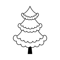 Simple outline style Christmas tree. Stylized elements for New Year and Christmas. Festive celebration. Greeting card, wrapping paper. Isolated vector doodle illustration on white background