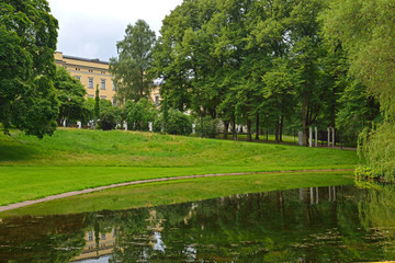 Fototapeta na wymiar Park that surrounds Royal Palace (1840's). Oslo, Norway