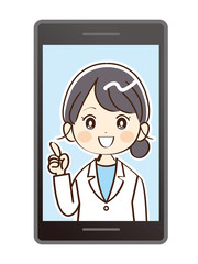 女性、医者、オンライン、スマホ