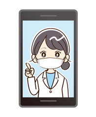女性、医者、オンライン、マスク、スマホ