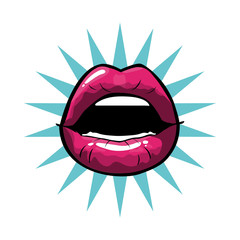 female and pink pop art mouth with explosion vector design