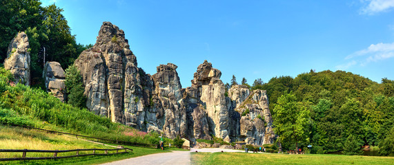 Fototapeta na wymiar Externsteine near Detmold, sandstone formation that was used for mystical, esoteric and early Christian purposes
