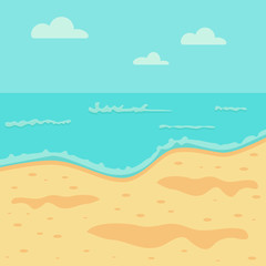 Fototapeta na wymiar Summer landscape, sea background. Blank for postcards and banners. Flat vector illustration.