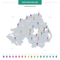 Northern Ireland map with location pointer marks. Infographic vector template, isolated on white background.