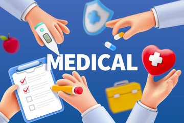 Cartoon hands with medical devices