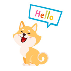 Vector illustration with cute shiba inu isolated on white