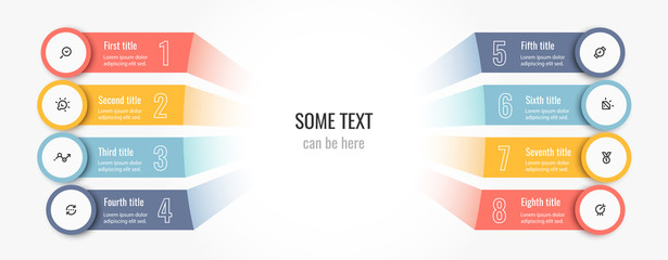 Vector Infographic label design template with icons and 8 options or steps. Can be used for process diagram, presentations, workflow layout, banner, flow chart, info graph.