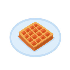 Cartoon baked waffle on plate isolated on white background