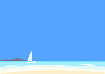 Obraz premium Beautiful seascape. Azure sea and white sand. Tourism and travelling. Vector illustration