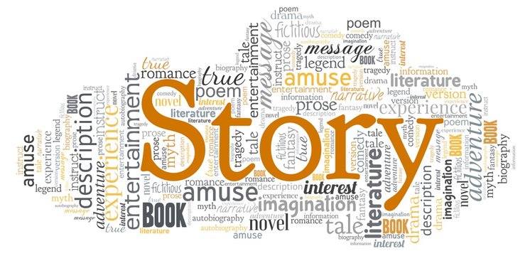 Story word cloud isolated on a white background. 