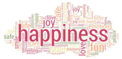 Obraz premium Happiness word cloud isolated on a white background.