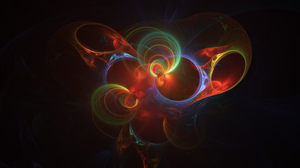 Abstract colorful blue and red glowing shapes. Fantasy light background. Digital fractal art. 3d rendering.